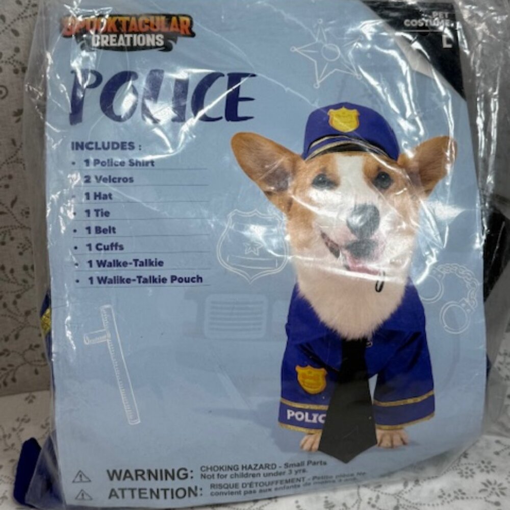 NEW Dog L Police Pet Costume Shirt Hat Handcuffs Walkie Talkie Pouch Belt